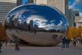 Cloud Gate The bean at Millennium Park with Chicago skyline in the background Daylight view. Royalty Free Stock Photo