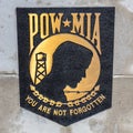CHICAGO, ILLINOIS - MARCH 12, 2019: POW MIA plaque at the Chicago Remembers Vietnam Veterans Memorial on Chicago`s Riverwalk