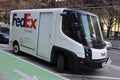 FedEx Express Navistar eStar electric van in downtown Chicago Royalty Free Stock Photo