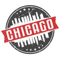 Chicago Illinois Round. Travel Stamp Icon Skyline City Design Vector Seal Badge Clipart Illustration.