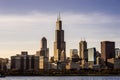 Chicago, Illinois skyline with Willis Tower at sunset Royalty Free Stock Photo