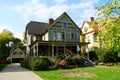 Chicago, Illinois, U.S - October 14, 2018 - A house decorated for Halloween with a giant spider web