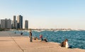 People enjoying the landscape of lake Michigan in Chicago downtown. Royalty Free Stock Photo