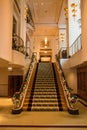 CHICAGO, ILLINOIS, UNITED STATES - Dec 11, 2015: Magnificent staircase with Christmas decorations at luxury hotel