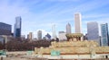 CHICAGO, ILLINOIS, UNITED STATES - DEC 12th, 2015: Buckingham fountain at Grant Park and Chicago downtown skyline Royalty Free Stock Photo