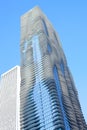 Detail of the modern architecture of Aqua Building at downtown Chicago