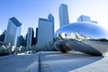 Skyline of buildings reflected on Cloud Gate at Millennium Park at downtown Royalty Free Stock Photo