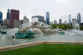 CHICAGO, ILLINOIS, UNITED STATES - MAY 11th, 2018: Buckingham Fountain is one of the largest in the world, in the windy Royalty Free Stock Photo