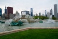 CHICAGO, ILLINOIS, UNITED STATES - MAY 11th, 2018: Buckingham Fountain is one of the largest in the world, in the windy Royalty Free Stock Photo