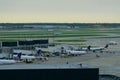 CHICAGO, ILLINOIS, UNITED STATES - MAY 11th, 2018: Several airplanes at the gate at Chicago O`Hare International Airport Royalty Free Stock Photo