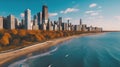 Chicago, Illinois, USA. Aerial view skyline at sunset. Generative AI Royalty Free Stock Photo