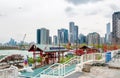 View of Chicago downtown from Navy Pier, which offers great city and Lake Michigan panorama. Royalty Free Stock Photo