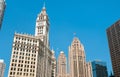 View of Wrigley building and Tribune tower in the Chicago Downtown, Illinois, USA Royalty Free Stock Photo