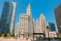 View of Wrigley building and Tribune tower in the Chicago Downtown, Illinois, USA Royalty Free Stock Photo