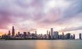 Chicago,illinois,usa. 8-11-17: Chicago skyline at sunset with cl Royalty Free Stock Photo