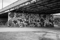 Graffiti painting at Chicago China town. Ping Tom memorial park. Black and white.