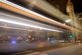 Light trail in downtown Chicago. DuSable Bridge. Royalty Free Stock Photo