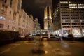 Pioneer court at night. Downtown Chicago. Royalty Free Stock Photo