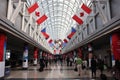 The hall of flags at Terminal 3 of Chicago O\'Hare International Airport welcomes visitors from all around the world