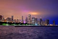 Chicago skyline at night across Lake Michigan Royalty Free Stock Photo