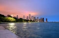 Chicago skyline at night across Lake Michigan Royalty Free Stock Photo