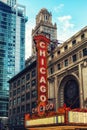 Large sign outside the historic Chicago Theatre