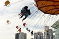 Chicago, Illinois, USA - June 06, 2018: People ride the Wave Swinger on Navy Pier in Chicago