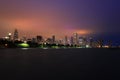 Chicago skyline at night across Lake Michigan Royalty Free Stock Photo