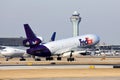 FedEx aircraft arrives in Chicago. Royalty Free Stock Photo