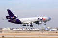 FedEx aircraft landing in Chicago. Royalty Free Stock Photo