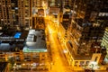 Skyscrapers and highway in Chicago, above and night view. Chicago, Illinois, US Royalty Free Stock Photo