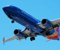 Chicago, Illinois, USA. May 12, 2021. A Southwest Airlines jet landing at Midway International Airport. It is a Boeing 737-800 Royalty Free Stock Photo