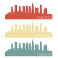 Chicago Illinois USA Skyline Silhouette City Stamp Vector Color Vintage Set Logo Clip Art Illustration. Royalty Free Stock Photo