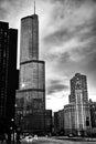 Chicago, Illinois, USA - 9.16.2023: View looking west down Kinzie Street towards Trump International Hotel.
