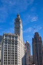 CHICAGO - JULY 13: Wrigley building in Chicago on July 13, 2013. The Wrigley Building is a skyscraper  with two towers South Royalty Free Stock Photo