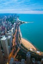 Chicago and Lake Michigan at sunset Royalty Free Stock Photo