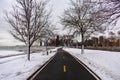 Chicago Lakefront Trail in the Winter with Snow heading Downtown Royalty Free Stock Photo