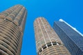 Chicago: looking up at Marina City building from a canal cruise on Chicago River on September 22, 2014 Royalty Free Stock Photo