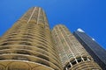 Chicago: looking up at Marina City building from a canal cruise on Chicago River on September 22, 2014 Royalty Free Stock Photo