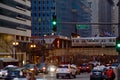 Elevated "el" train crossing Lake & LaSalle Street in Chicago Loop during rush hour commute Royalty Free Stock Photo