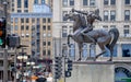 CHICAGO - MAY 5, 2011 - The Bowman, bronze sculpture of native american on horse, standing in Congress Plaza Royalty Free Stock Photo