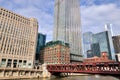 Chicago Merchandise Mart and business buildings beside Chicago river Royalty Free Stock Photo