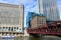 Chicago Merchandise Mart and city buildings beside Chicago river Royalty Free Stock Photo