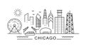 Chicago minimal style City Outline Skyline with Typographic. Vector cityscape with famous landmarks. Illustration for Royalty Free Stock Photo