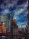 Morning light and clouds along riverfront of Chicago River Royalty Free Stock Photo