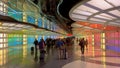 Chicago O Hare Airport modern terminal with colorful lighting - CHICAGO, UNITED STATES - OCTOBER 27, 2023