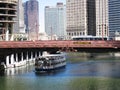 Chicago river bridges and boat