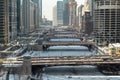 Chicago river downtown frozen ice buildings bridge Royalty Free Stock Photo