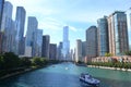 The Chicago River and downtown Chicago skyline USA Royalty Free Stock Photo