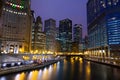 Chicago River Walk at night Royalty Free Stock Photo